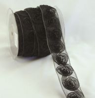 Green Tara - 38mm Organza Rosette Black